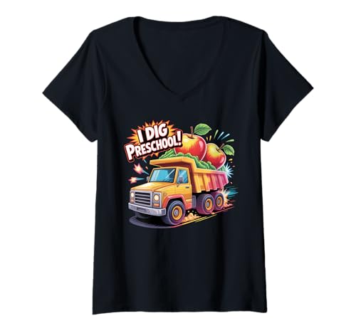 Damen l Dig Preschool Dump Truck First Day of School T-Shirt mit V-Ausschnitt Damen l Dig Preschool Dump Truck First Day of School T-Shirt mit V-Ausschnitt von Teacher Back To School