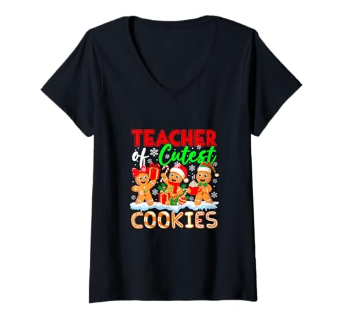 Damen Teacher of Cutest Cookies Lebkuchen Christmas Job Team T-Shirt mit V-Ausschnitt von Teacher Christmas Costume