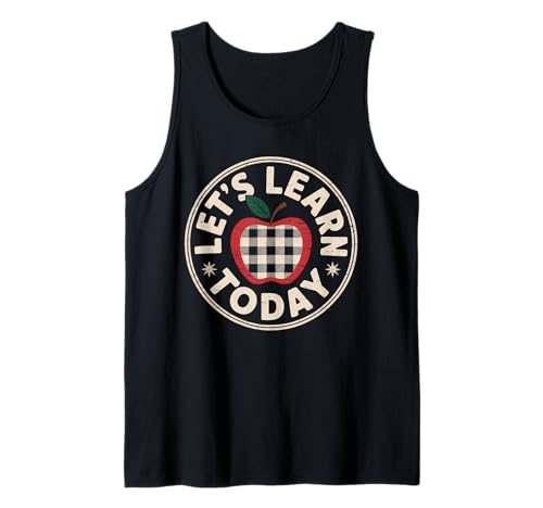 Lustiger Spruch Let's Learn Today Apple School Round Women Men Tank Top von Teacher Classroom Humor for Moms Preschool Student