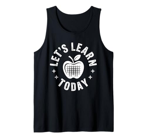 Lustiger Spruch Let's Learn Today Apple School Round Women Men Tank Top von Teacher Classroom Humor for Moms Preschool Student