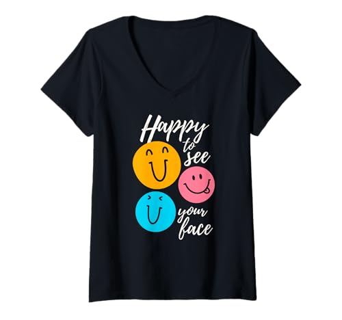 Damen Ich freue Mich, Dein Gesicht am ersten Schultag Wieder zu sehen T-Shirt mit V-Ausschnitt Damen Ich freue Mich, Dein Gesicht am ersten Schultag Wieder zu sehen T-Shirt mit V-Ausschnitt von Teacher First Day Back To School Student