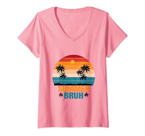 Damen Have A Bussin Summer Bruh Lustiges Sommerzitat Feuerwehrmann T-Shirt mit V-Ausschnitt von Teacher Hello Summer Vacation Groovy Funny School