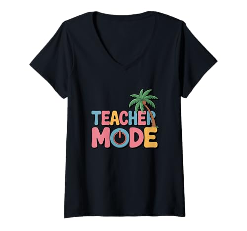 Damen Teacher Mode Palme Klassenzimmer Summer Vibes T-Shirt mit V-Ausschnitt Damen Teacher Mode Palme Klassenzimmer Summer Vibes T-Shirt mit V-Ausschnitt von Teacher Mode Classroom Back To School Palm Tree