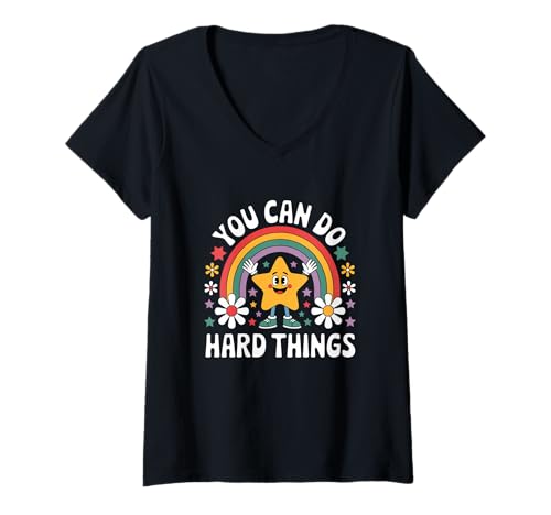 Damen You Can Do Hard Things Lehrer, motivierend T-Shirt mit V-Ausschnitt Damen You Can Do Hard Things Lehrer, motivierend T-Shirt mit V-Ausschnitt von Teacher Motivational Vibes