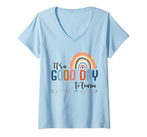 Damen Lehrer für Blindenschrift mit Sehbehinderung EIN guter Tag zum Lernen T-Shirt mit V-Ausschnitt Damen Lehrer für Blindenschrift mit Sehbehinderung EIN guter Tag zum Lernen T-Shirt mit V-Ausschnitt von Teacher Of Visually Impaired Braille
