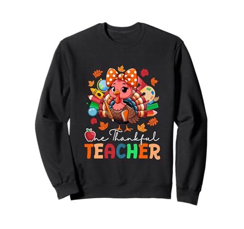 One Thankful Teacher Thanksgiving Truthahn Fliege Damen Sweatshirt von Teacher Thanksgiving Costume