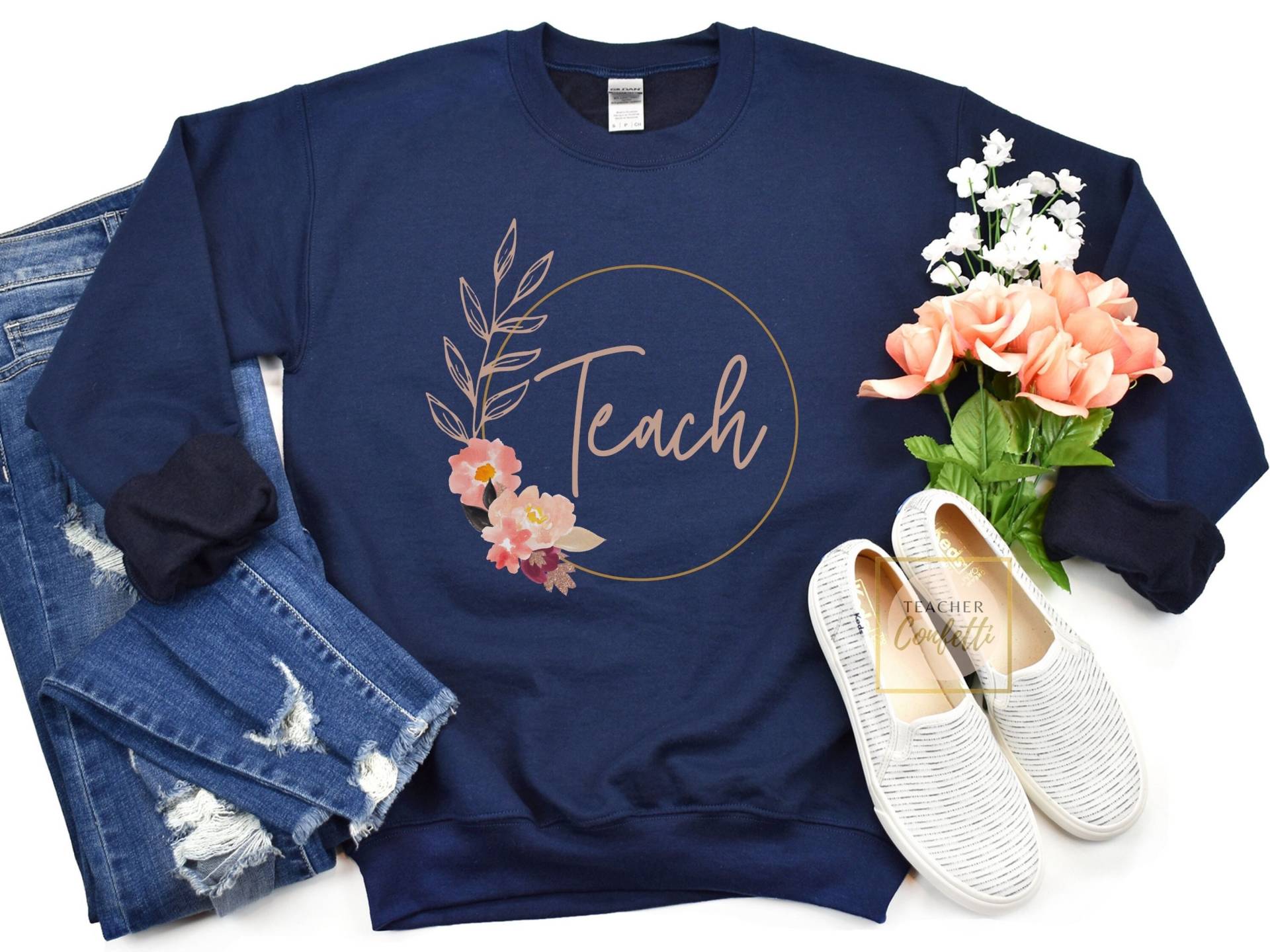 Teach Sweatshirt/Lehrer Süßes Pullover Rundhals Floral von TeacherConfetti
