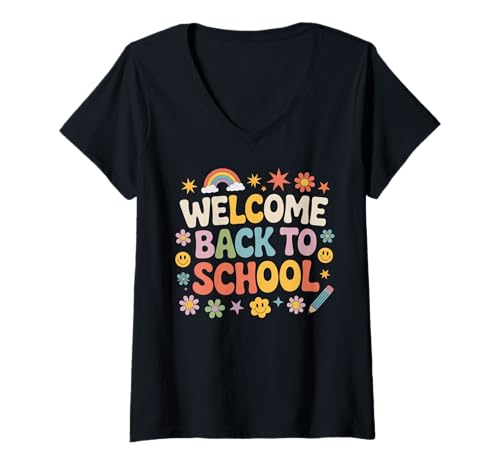 Damen Welcome Back to School T-Shirt mit V-Ausschnitt Damen Welcome Back to School T-Shirt mit V-Ausschnitt von Teachers Students Back To School