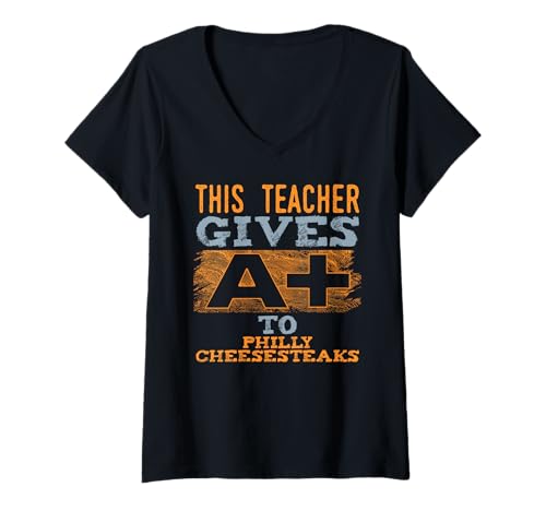 Damen Lustiger Lehrer Klassenzimmer Humor Philly Cheesesteak Lover T-Shirt mit V-Ausschnitt Damen Lustiger Lehrer Klassenzimmer Humor Philly Cheesesteak Lover T-Shirt mit V-Ausschnitt von Teaching Humor for Comic Book Fans and Teachers