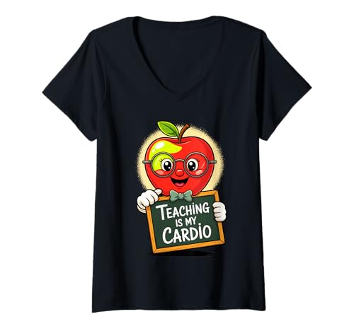 Damen Teaching Is My Cardio Lustiger Lehrer Apple Classroom Art T-Shirt mit V-Ausschnitt Damen Teaching Is My Cardio Lustiger Lehrer Apple Classroom Art T-Shirt mit V-Ausschnitt von Teaching Is My Cardio Apple Funny Educator Theme