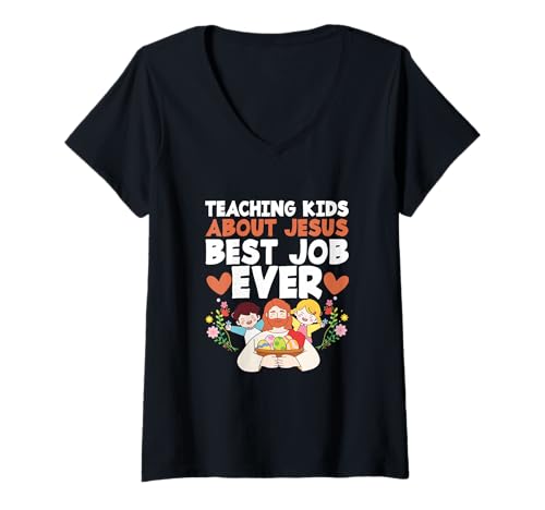 Damen Christlicher Lehrer, der Kindern etwas über Jesus beibringt — der Beste Job Aller Zeiten T-Shirt mit V-Ausschnitt Damen Christlicher Lehrer, der Kindern etwas über Jesus beibringt — der Beste Job Aller Zeiten T-Shirt mit V-Ausschnitt von Teaching Kids About Jesus Christian Teacher Gift