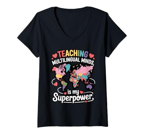 Damen Unterrichten mehrsprachiger Lernender Englisch ESL-Lehrer T-Shirt mit V-Ausschnitt von Teaching Multilingual Learners Teacher Co
