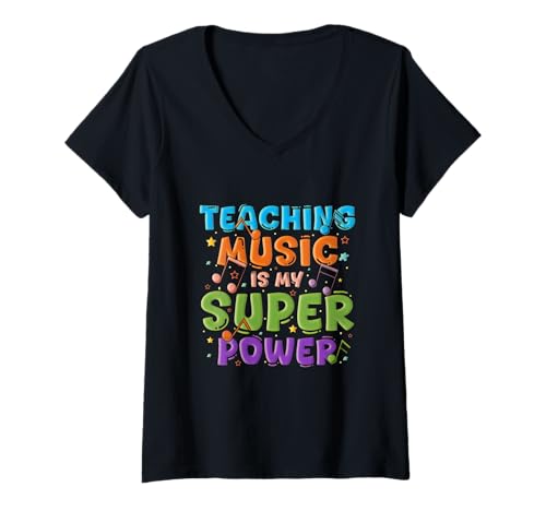 Damen Teaching Music is My Superpower Music Teacher Sänger T-Shirt mit V-Ausschnitt Damen Teaching Music is My Superpower Music Teacher Sänger T-Shirt mit V-Ausschnitt von Teaching Music Is My Superpower Music Teacher