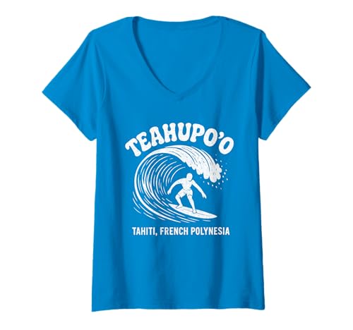 Damen Vintage Teahupo'o Surf T-Shirt - Tahiti Surfen T-Shirt mit V-Ausschnitt Damen Vintage Teahupo'o Surf T-Shirt - Tahiti Surfen T-Shirt mit V-Ausschnitt von Teahupoo Surf Tee Tahiti Surfing