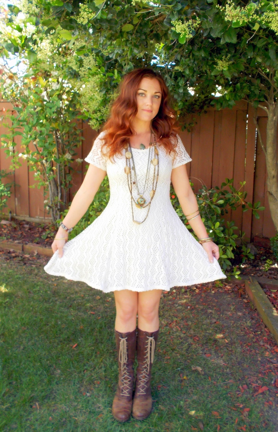 Vintage Off White Häkeln Boho Mini Skater Kleid Vintage Off White Häkeln Boho Mini Skater Kleid von TealMoonVintage