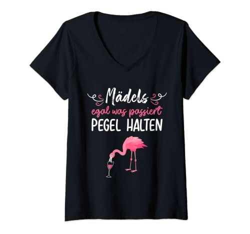 Damen Mädels Pegel halten Mallorca Flamingo Bier JGA Malle Fun T-Shirt mit V-Ausschnitt von Team Braut Mädels Bier Sprüche Geschenk JGA Outfit
