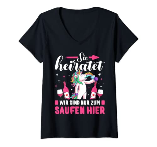 Damen Team Braut JGA Shirt Polterabend Junggesellenabschied Frauen T-Shirt mit V-Ausschnitt von Team Braut T-Shirts mit Einhorn für JGA Frauen
