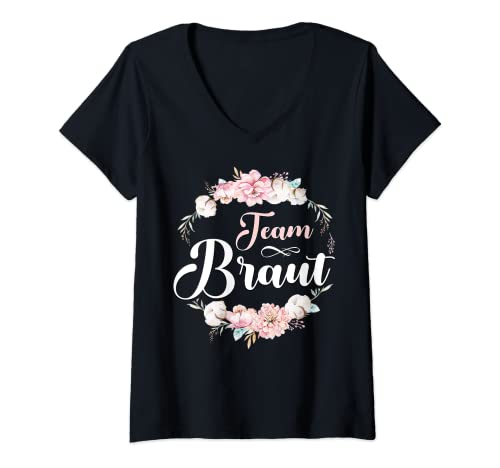 Damen JGA Tshirt Team Braut Team Bride Junggesellenabschied Frauen T-Shirt mit V-Ausschnitt von Team Braut & Bride T-Shirts für JGA Frauen