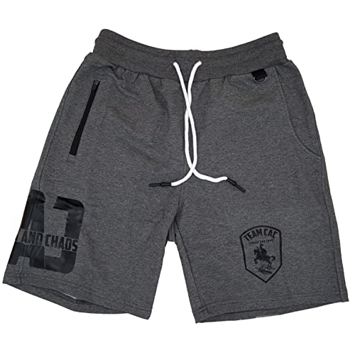 Team-CAC "Foxtrott Edition Grau Gr.XXL Sporthose Herren kurz - Baumwolle mit Reißverschluss Taschen, Gym Trainingshose, Laufhose mit Handytasche- Activewear für Herren, Shorts Herren von Team-CAC