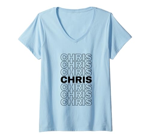 Damen I Love Chris, Retro-Muster, personalisierbar T-Shirt mit V-Ausschnitt Damen I Love Chris, Retro-Muster, personalisierbar T-Shirt mit V-Ausschnitt von Team Chris Nickname Personal First Name Gifts