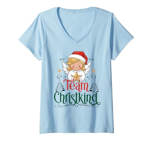 Damen Team Christkind Christkindl Heilig Abend Familie Kostüm T-Shirt mit V-Ausschnitt von Team Christkind Weihnachten Weihnachtsmann Motiv