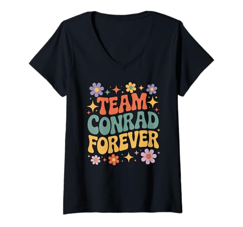 Damen Team Conrad Retro Vintage Groovy Flower Power Vibes Retro T-Shirt mit V-Ausschnitt Damen Team Conrad Retro Vintage Groovy Flower Power Vibes Retro T-Shirt mit V-Ausschnitt von Team Conrad 70s Retro Cool Tee