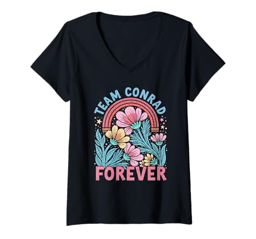 Damen Team Conrad Forever Forever Floral Retro Groovy Kids T-Shirt mit V-Ausschnitt Damen Team Conrad Forever Forever Floral Retro Groovy Kids T-Shirt mit V-Ausschnitt von Team Conrad Forever Forever Floral Retro tee