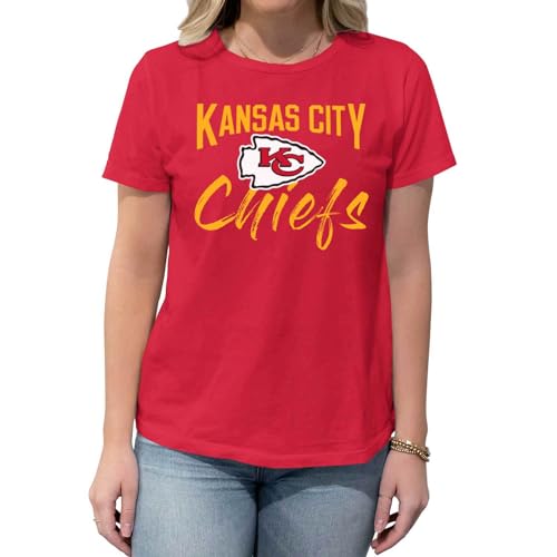 Team Fan Apparel NFL Damen Paintbrush Relaxed Fit Unisex T-Shirt - Stoff für einen entspannten & bequemen Fußballspieltag, Kansas City Chiefs - Rot, XL von Team Fan Apparel