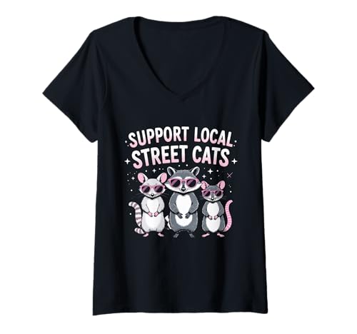 Damen Support Local Street Cats T-Shirt mit V-Ausschnitt Damen Support Local Street Cats T-Shirt mit V-Ausschnitt von Team Garbage