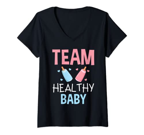 Damen Team Healthy Baby Gender Reveal Geschenk für eine Schwangere T-Shirt mit V-Ausschnitt von Team Healthy Baby Gender Reveal Gift