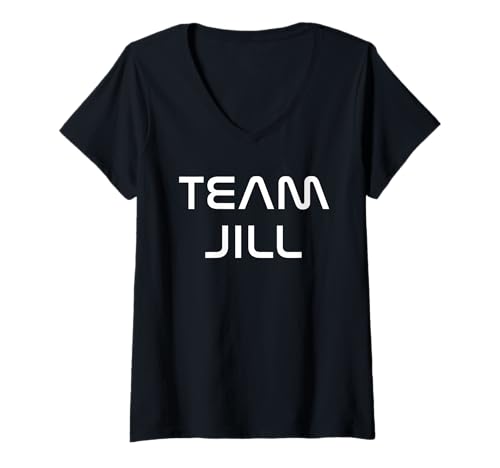 Damen Team Jill Modern Futuristic White Font T-Shirt mit V-Ausschnitt Damen Team Jill Modern Futuristic White Font T-Shirt mit V-Ausschnitt von Team Jill