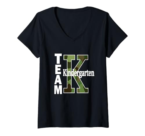 Damen Team Kindergarten Cammo Back to School Gear Studentische Lehrer T-Shirt mit V-Ausschnitt von Team Kindergarten Back To School FL Sapphire Star