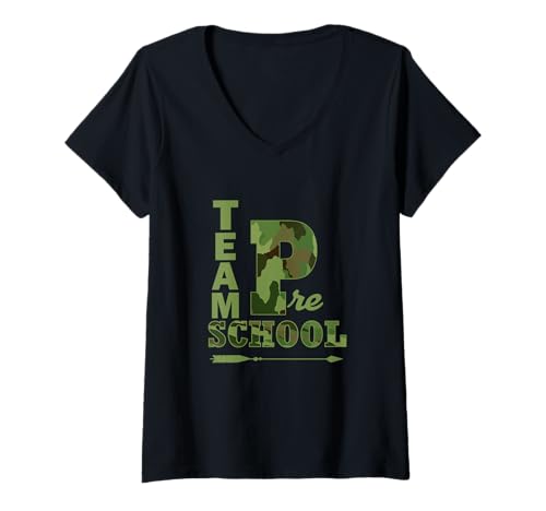 Damen Team Vorschule Cammo Back To School Gear Schüler Lehrer T-Shirt mit V-Ausschnitt von Team Pre-School Cammo Back To School Sapphire Star