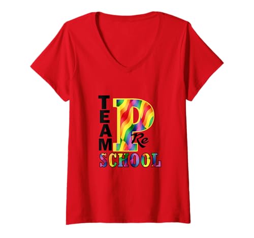 Damen Team Vorschule Spaß Zurück zur Schule Ausrüstung Lehrer Schüler T-Shirt mit V-Ausschnitt von Team Pre-School Fun Back To School Sapphire Star