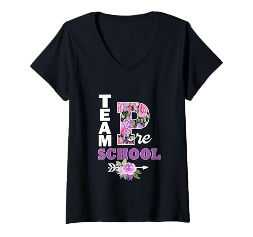 Damen Team Vorschule Floral Back To School Gear Studenten Lehrer T-Shirt mit V-Ausschnitt Damen Team Vorschule Floral Back To School Gear Studenten Lehrer T-Shirt mit V-Ausschnitt von Team Preschool Floral Back To School Sapphire Star
