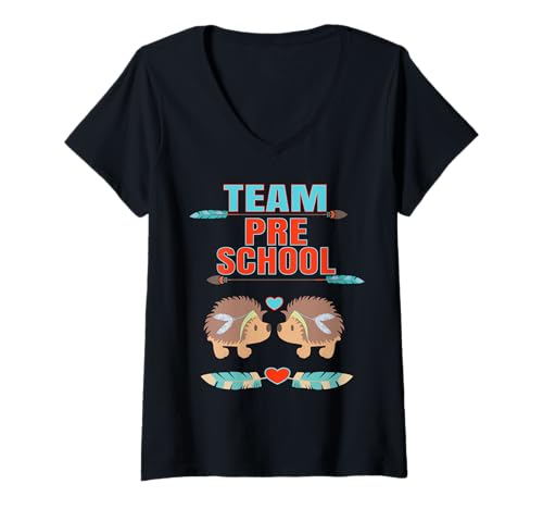Damen Team Vorschule Igel Zurück zur Schule Schüler Lehrer T-Shirt mit V-Ausschnitt Damen Team Vorschule Igel Zurück zur Schule Schüler Lehrer T-Shirt mit V-Ausschnitt von Team Preschool HedgeH Back To School Sapphire Star