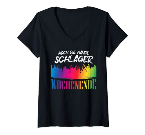 Damen Hoch die Hände Schlagerwochenende / Schlagerparty Nacht T-Shirt mit V-Ausschnitt Damen Hoch die Hände Schlagerwochenende / Schlagerparty Nacht T-Shirt mit V-Ausschnitt von Team Schlager, Schlager Party Design