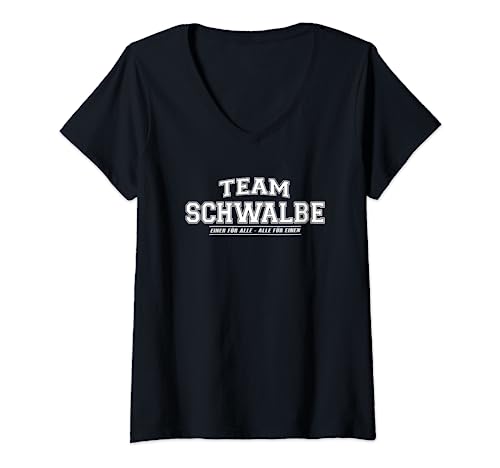 Damen Team Schwalbe | stolze Familie - Nachname Geschenk T-Shirt mit V-Ausschnitt von Team Schwalbe | Familien Name Geschenkidee
