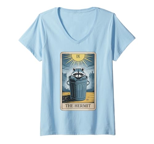 Damen The Hermit Tarotkarte Mystic Raccoon T-Shirt mit V-Ausschnitt Damen The Hermit Tarotkarte Mystic Raccoon T-Shirt mit V-Ausschnitt von Team Trash Raccoon Designs