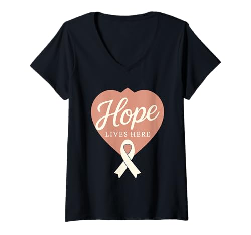 Damen Lungenkrebsbewusstsein White Ribbon Warrior Breathe Hope T-Shirt mit V-Ausschnitt Damen Lungenkrebsbewusstsein White Ribbon Warrior Breathe Hope T-Shirt mit V-Ausschnitt von Team Walk Cancer Month Personalized Lung Support