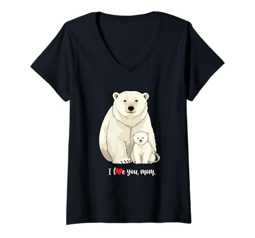 Damen Eisbär und sein Baby Ich liebe dich Mama Familie Liebe Mutter T-Shirt mit V-Ausschnitt von Team Zeta