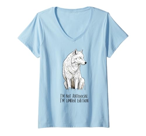 Damen Weißer Wolf Ich bin nicht asozial Ich bin ein einziger Freigeist T-Shirt mit V-Ausschnitt von Team Zeta