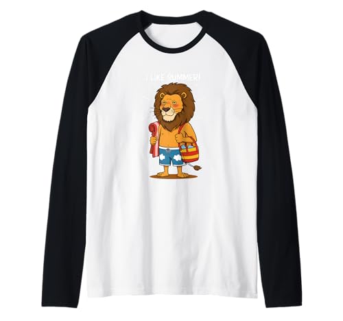 Lustiger Löwe mit Handtuch Ich mag den Sommer Strand Sommer Raglan von Team Zeta