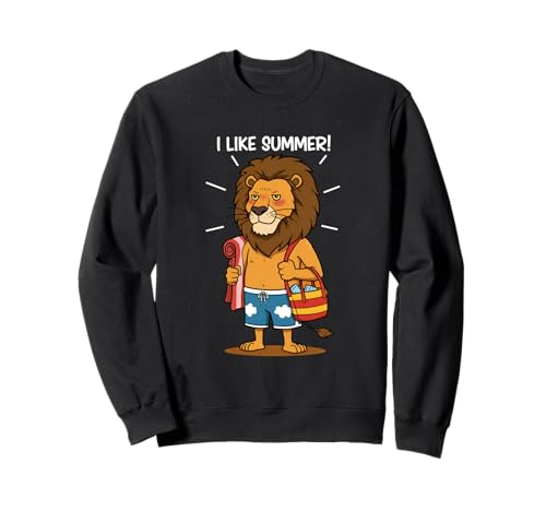 Lustiger Löwe mit Handtuch Ich mag den Sommer Strand Sommer Sweatshirt von Team Zeta
