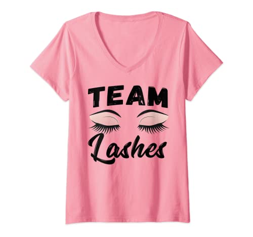 Damen Team Staches Team Lashes Geschlecht Enthüllung Cute Shirt Team Pink T-Shirt mit V-Ausschnitt von Team staches team lashes Gender Reveal Gifts