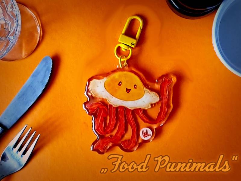 Comicstyle Anhänger/Charm - Punimals Spiegeleiqualle + Postkarte Mit Artwork von TeamPechundSchwefel