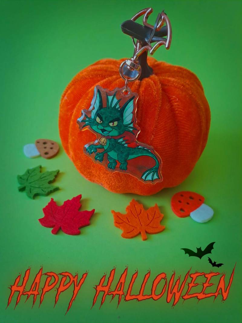 Halloween Cat Keychain - Creature From The Cat Lagoon + Postcard Print von TeamPechundSchwefel