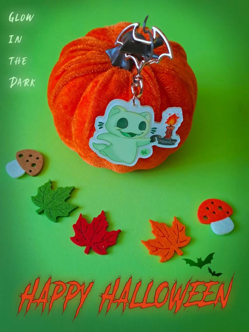 Halloween Cat Keychain - Ghost Glow in The Dark von TeamPechundSchwefel