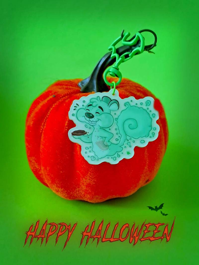 Halloween Ghost Squirrel Keychain Glow in The Dark + Postcard Print von TeamPechundSchwefel