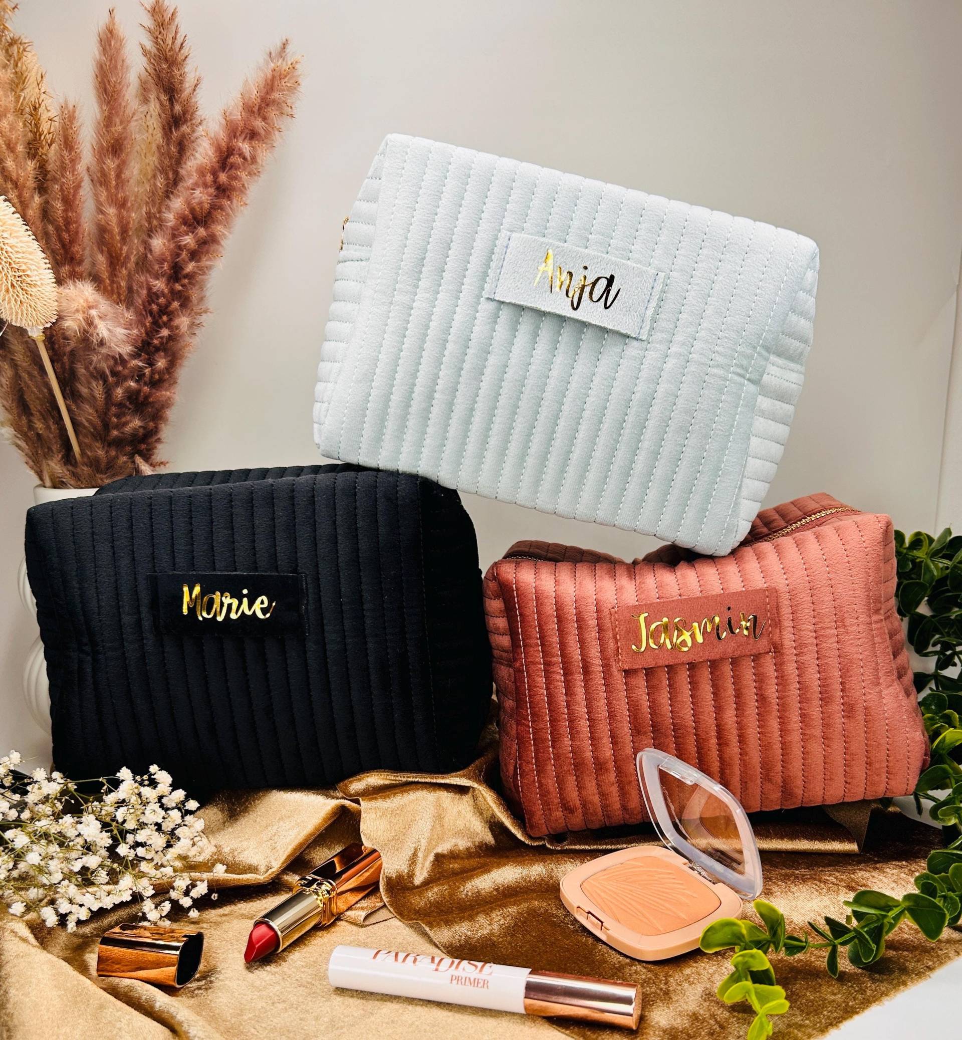 Große Samt Kosmetiktasche - Personalisierbarer Kulturbeutel & Reise Make-Up Tasche, Velvet Toiletry Organizer, Geschenk Für Frauen von TeamRosaDesign